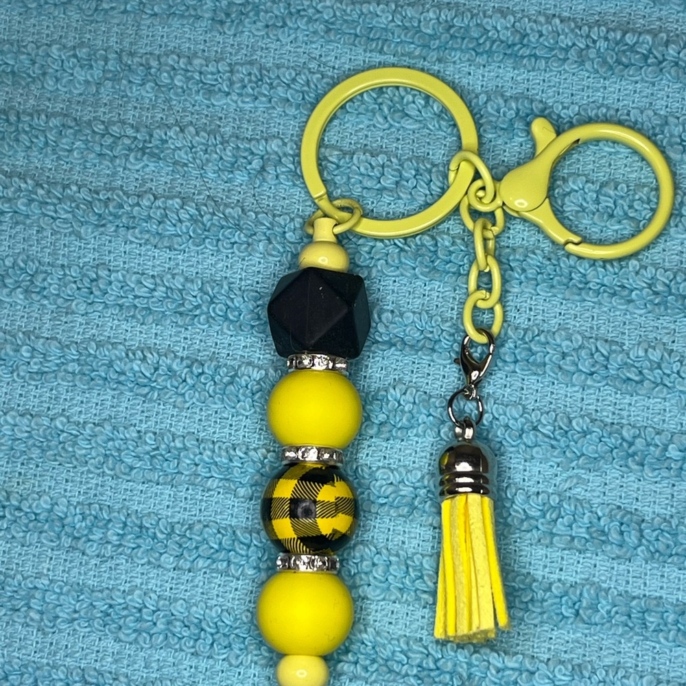 Yellow and Black Beaded Keychain with Tassel